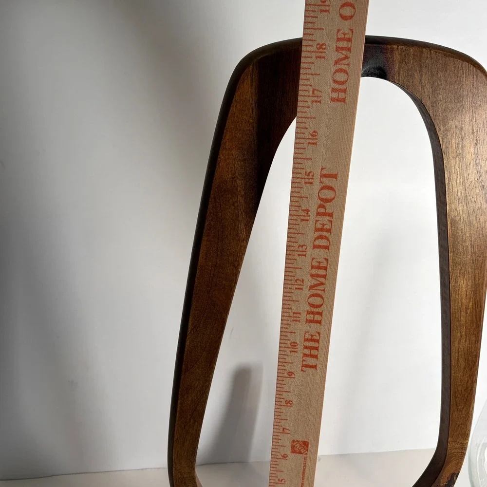 MCM Glass Hurricane Lantern Wood Arched Handle Tripod Base Decor 18